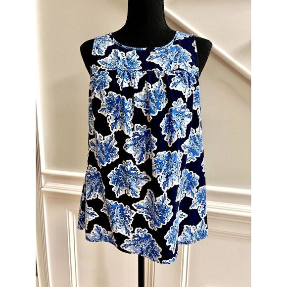 Blue and White Coral Print Crown & Ivy Tank Pattern Size M - Picture 1 of 5